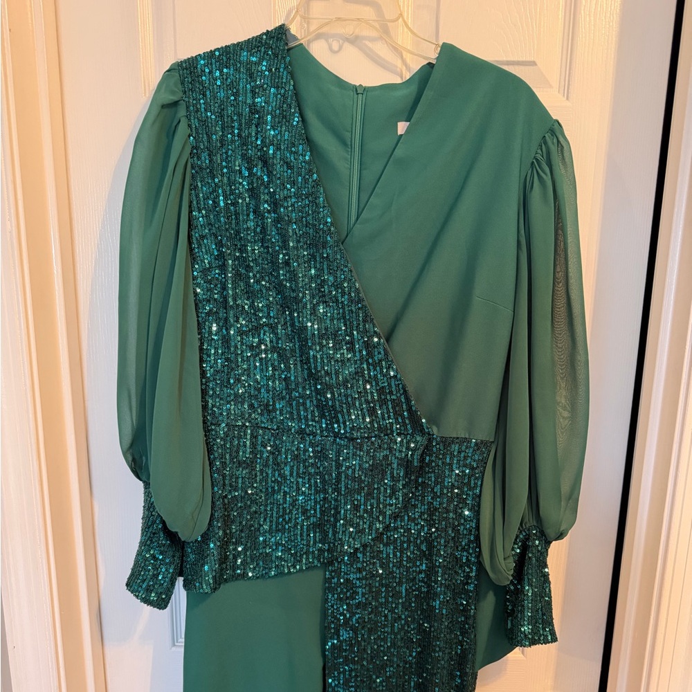 Emerald Green Split Sequin Jumpsuit